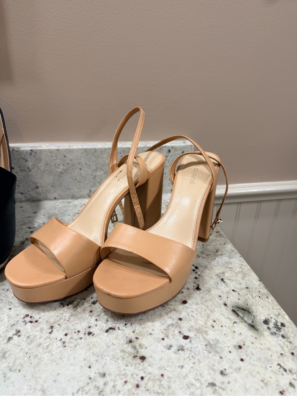 Vince Camuto Tan Platform Slingback Block Heels